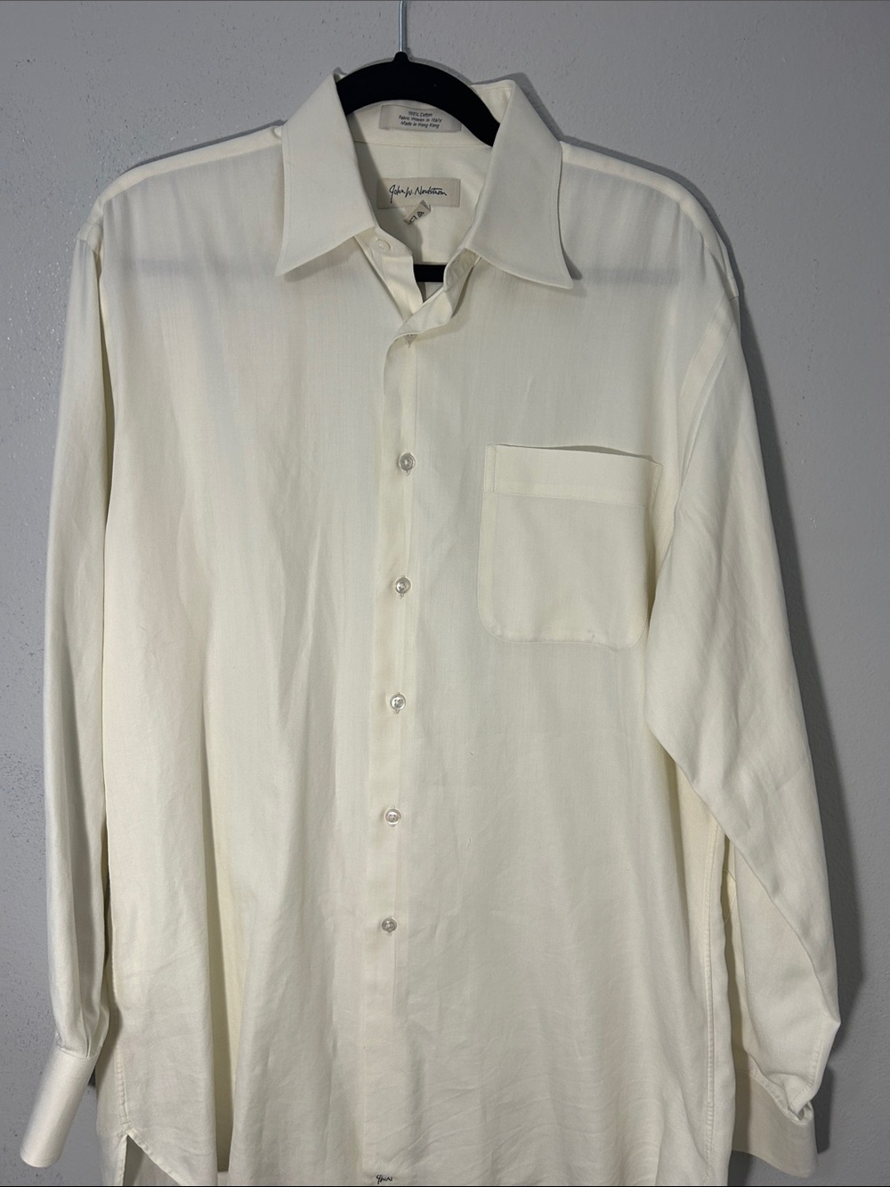 John W Nordstrom Men’s 15.5 34 Ivory Herringbone Cotton Dress Shirt